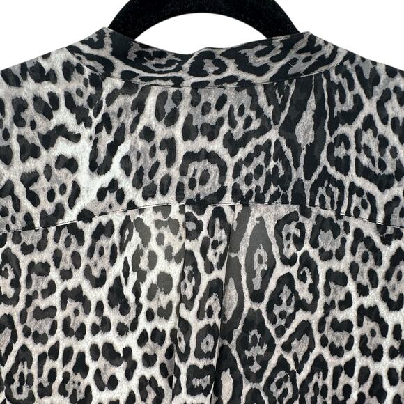 BCBG MAXAZRIA Anderson Sheer Silk Blouse Top Womens Large Button Leopard Animal - Picture 8 of 9